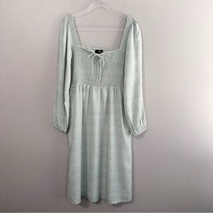 ABLE Sage Green White Dot Smocked Milkmaid Midi Dress Womens Large Cottagecore